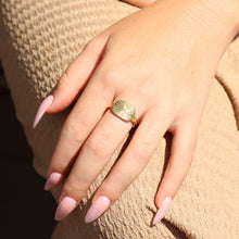 Load image into Gallery viewer, Gold Stainless Steel Cubic Zirconia Sunburst Rectangle Ring