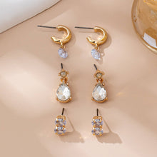 Load image into Gallery viewer, Trio Gold-Tone Crystal Drop Earring Set