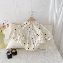 Load image into Gallery viewer, Baby Polka Dot Ruffle Romper with Scallop Collar