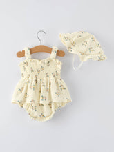 Load image into Gallery viewer, Floral Smocked Baby Romper with Matching Hat