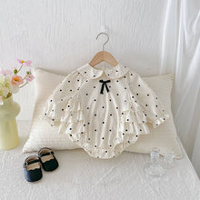 Load image into Gallery viewer, Baby Polka Dot Ruffle Romper with Scallop Collar