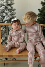 Load image into Gallery viewer, Cranberry Stripe Zip Pajamas