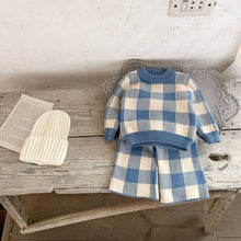 Load image into Gallery viewer, French Blue Gingham Knit Set