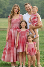 Load image into Gallery viewer, Summer Plaid Smocked Ruffle Girl Romper Sibling Outfits