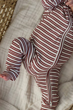 Load image into Gallery viewer, Cranberry Stripe Zip Pajamas