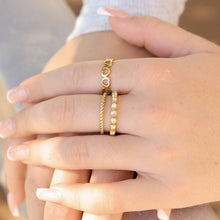 Load image into Gallery viewer, 18k Gold PVD Coated Beaded Stainless Steel CZ Stacking Ring