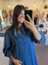 Load image into Gallery viewer, Brielle Ruffle Collar Denim Dress

