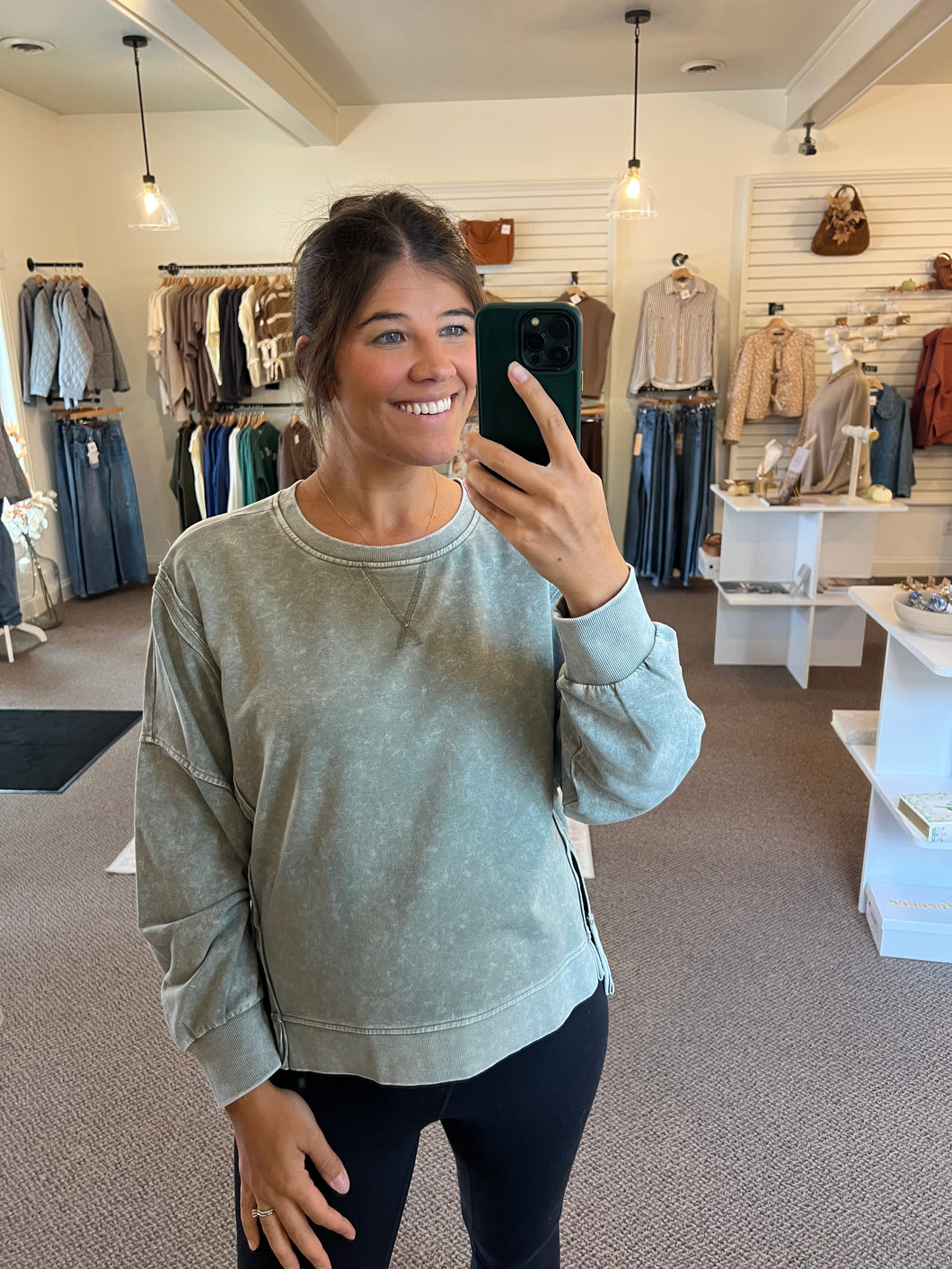 Grace Washed Top - Moss