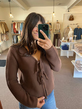 Load image into Gallery viewer, Breezy Nights Tie Sweater - Brown
