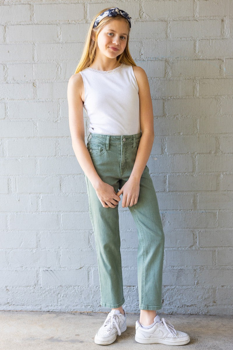 Mary-Jane Olive High Rise Denim Pant