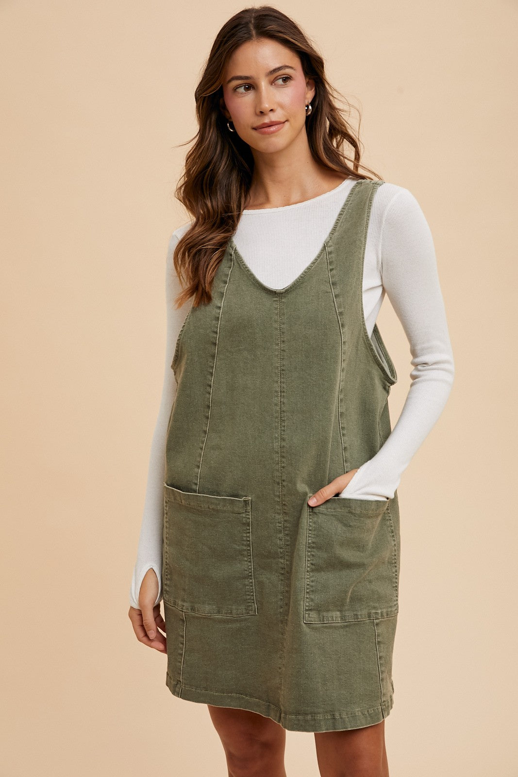 olive green denim dress Eleanor Denim Cargo Dress