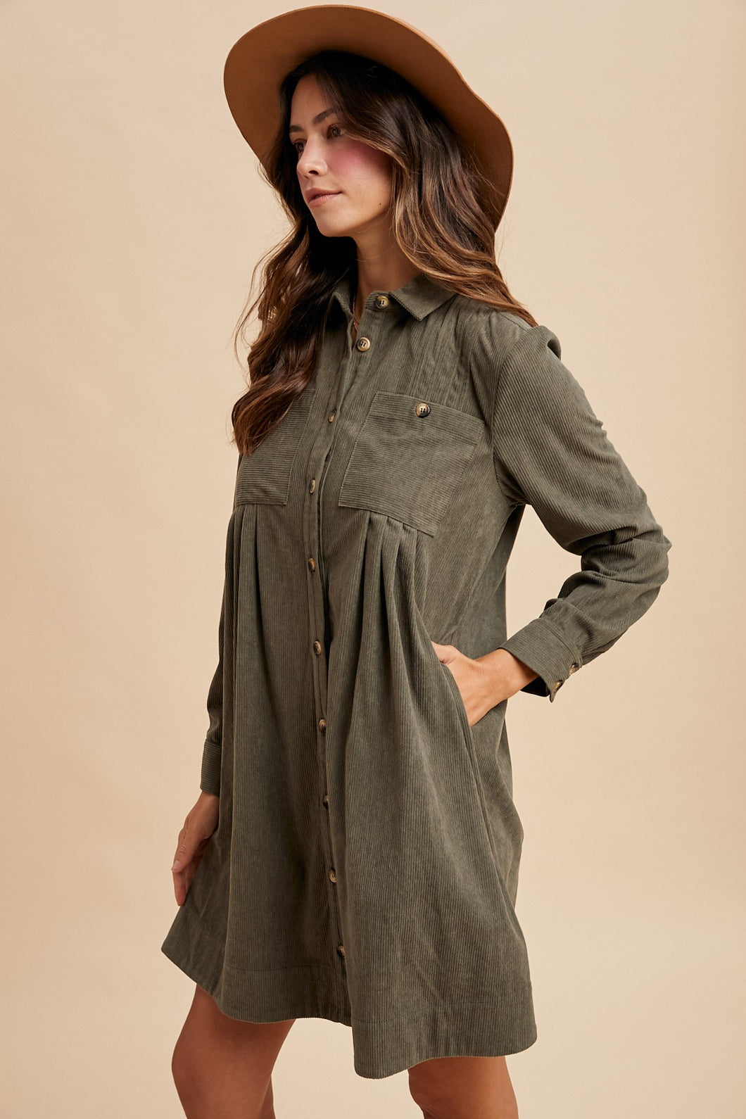Jayce Corduroy Dress - Olive