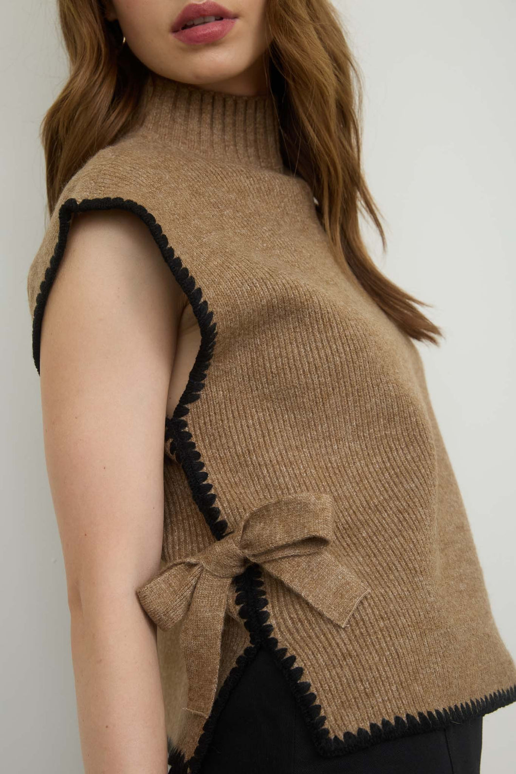 Hallie Side Tie Sweater - Brown