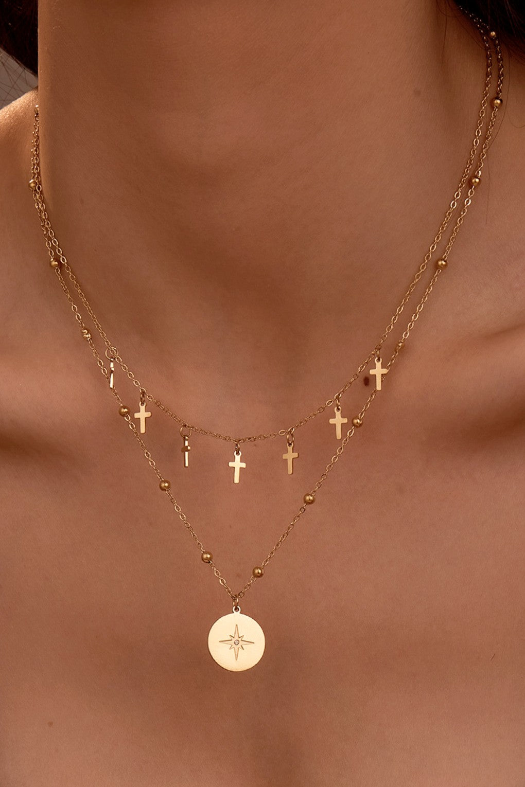 Cross Chain Layered Necklace