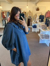 Load image into Gallery viewer, Brielle Ruffle Collar Denim Dress
