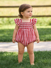 Load image into Gallery viewer, Summer Plaid Smocked Ruffle Girl Romper Sibling Outfits
