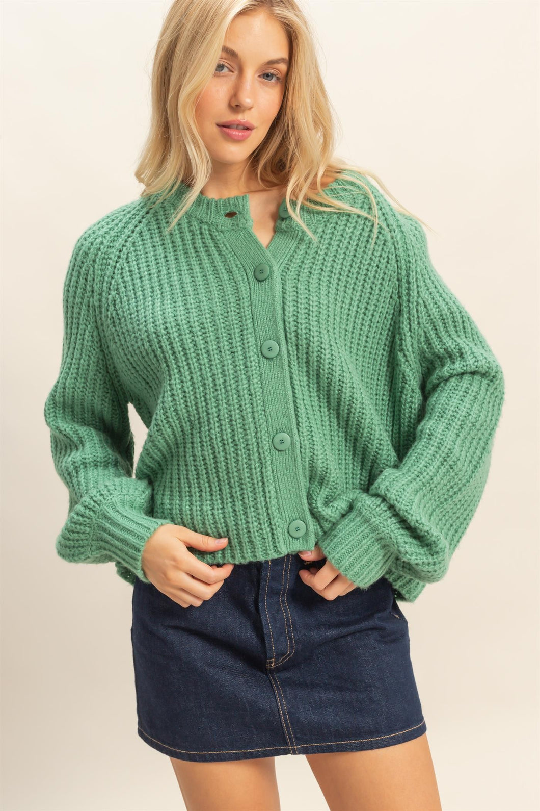 Everly Ribbed Sweater Cardigan - Pistachio