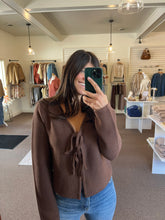 Load image into Gallery viewer, Breezy Nights Tie Sweater - Brown
