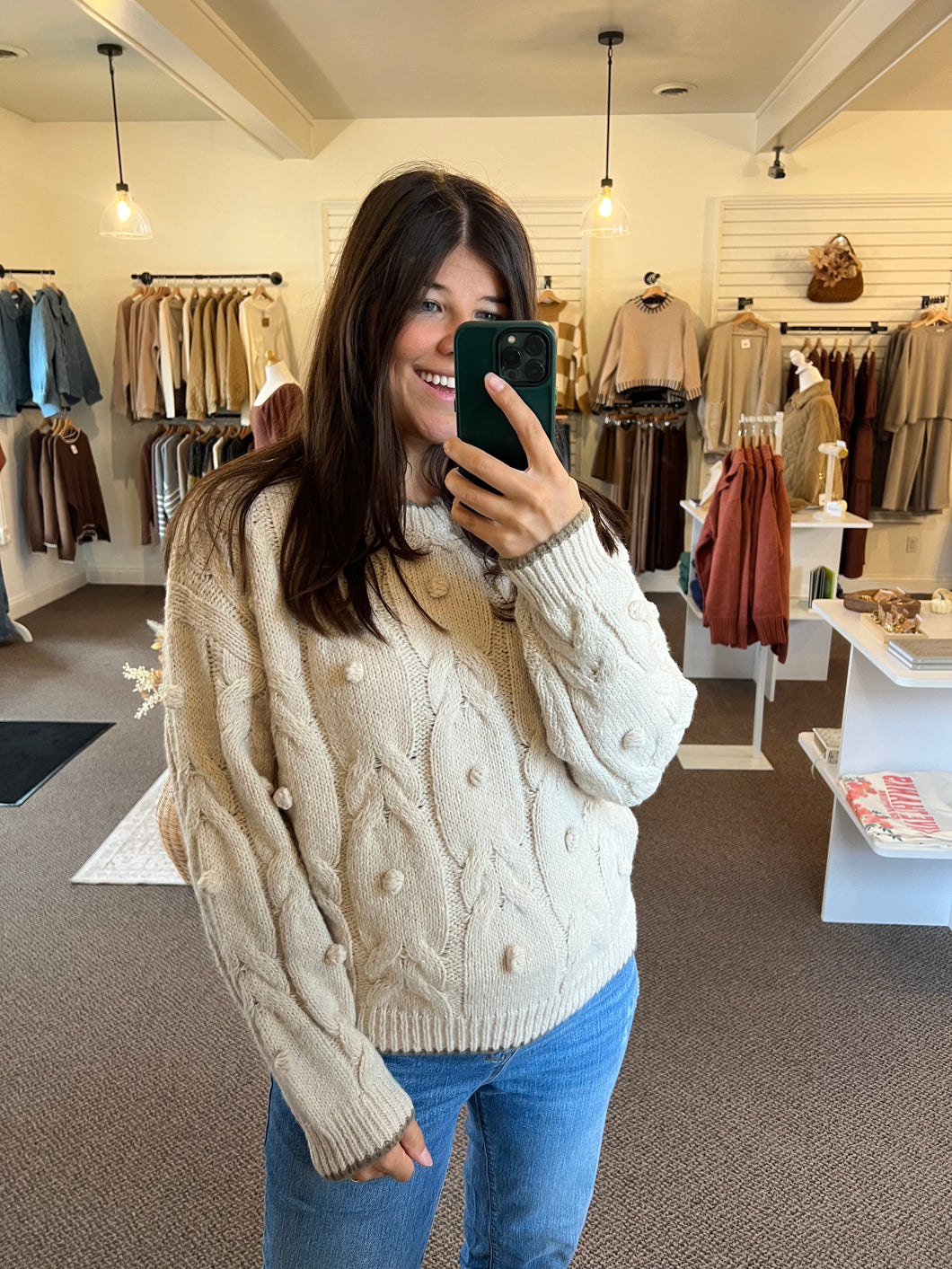 Pom Pom Cable Knit Sweater