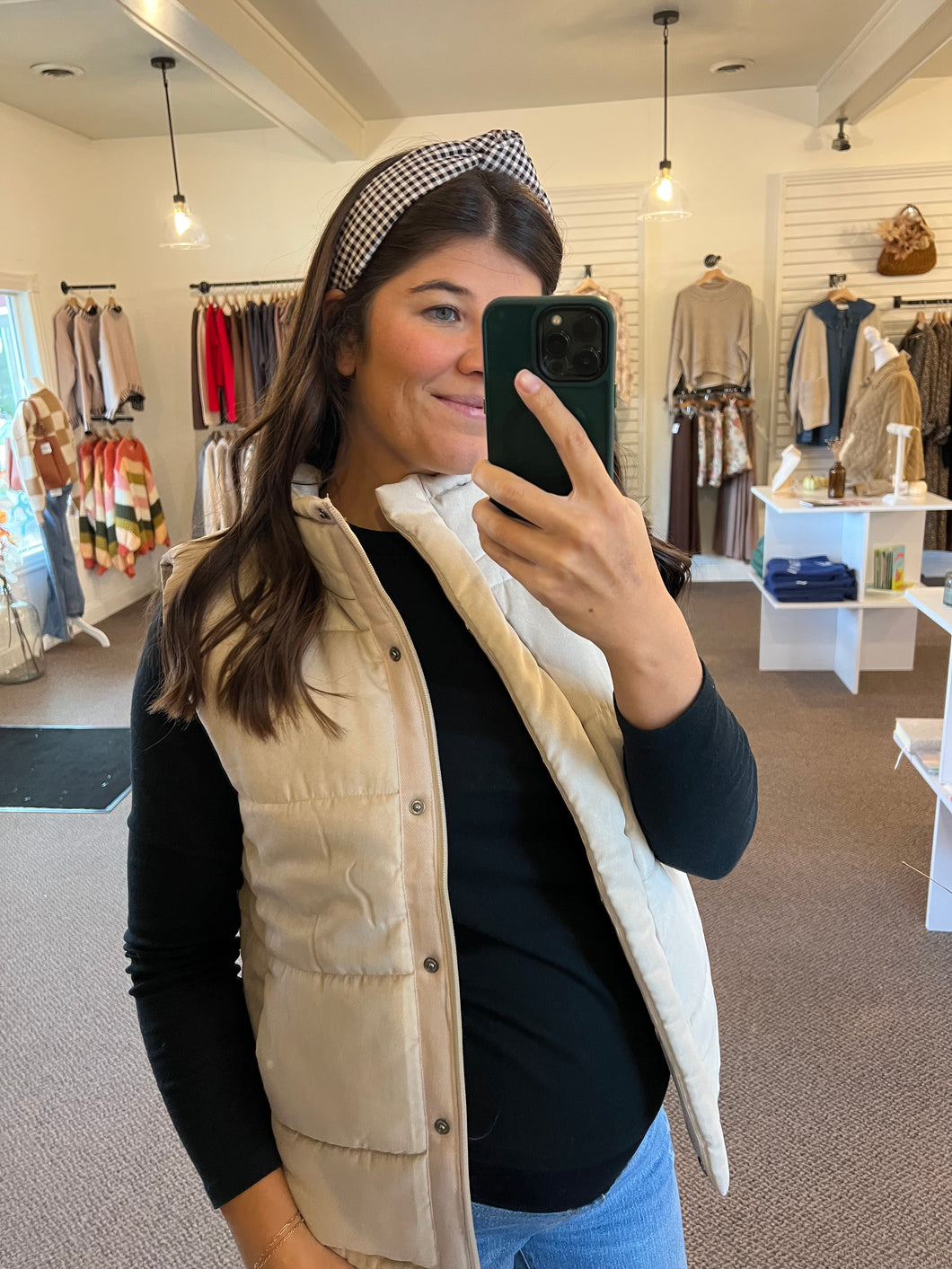 Asher Suede Puffer Vest - Beige