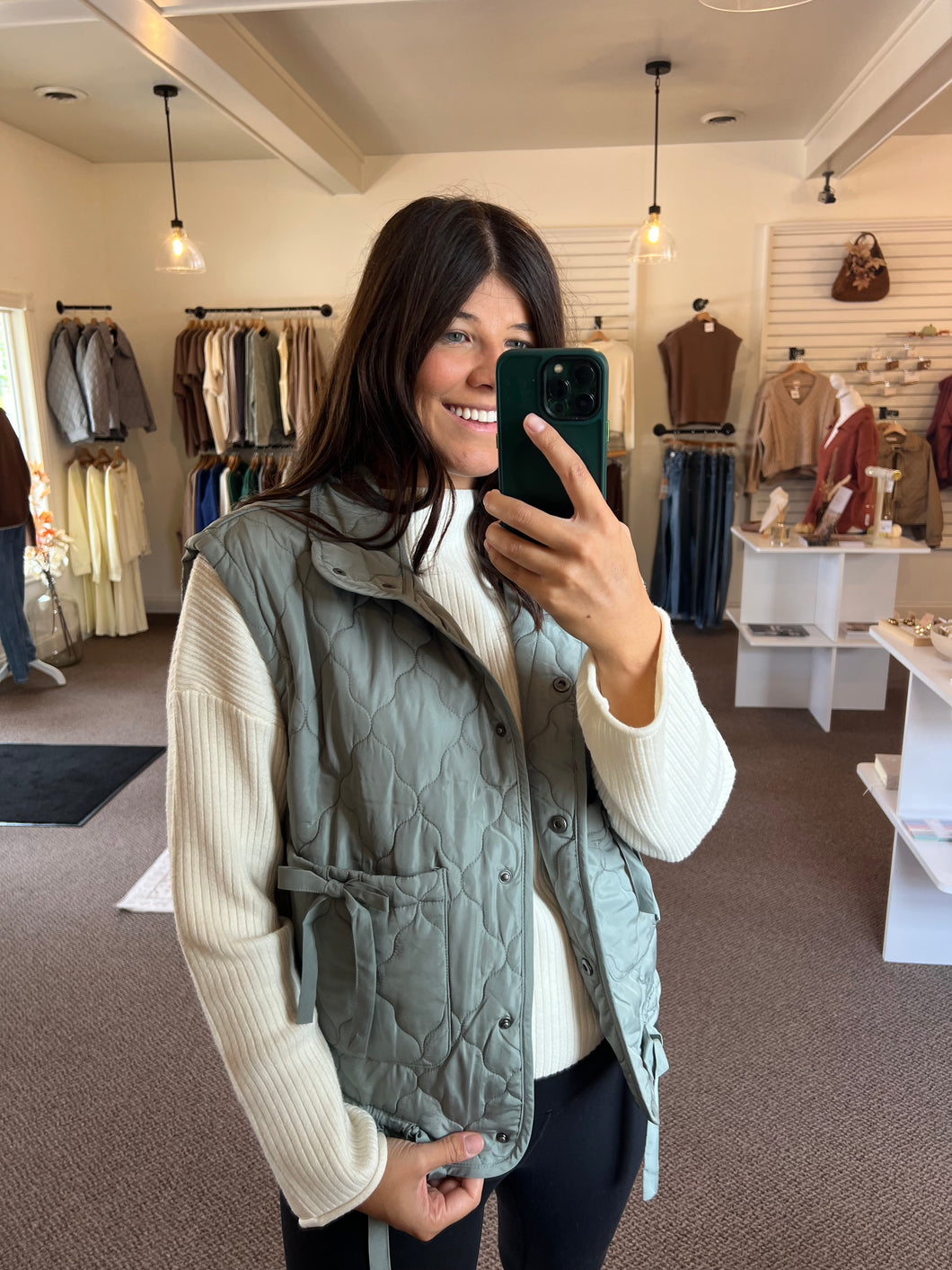 Winnie Quilted Puffer Vest - Sage