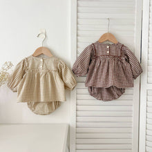 Load image into Gallery viewer, Gingham Baby Romper Long Sleeve - Brown
