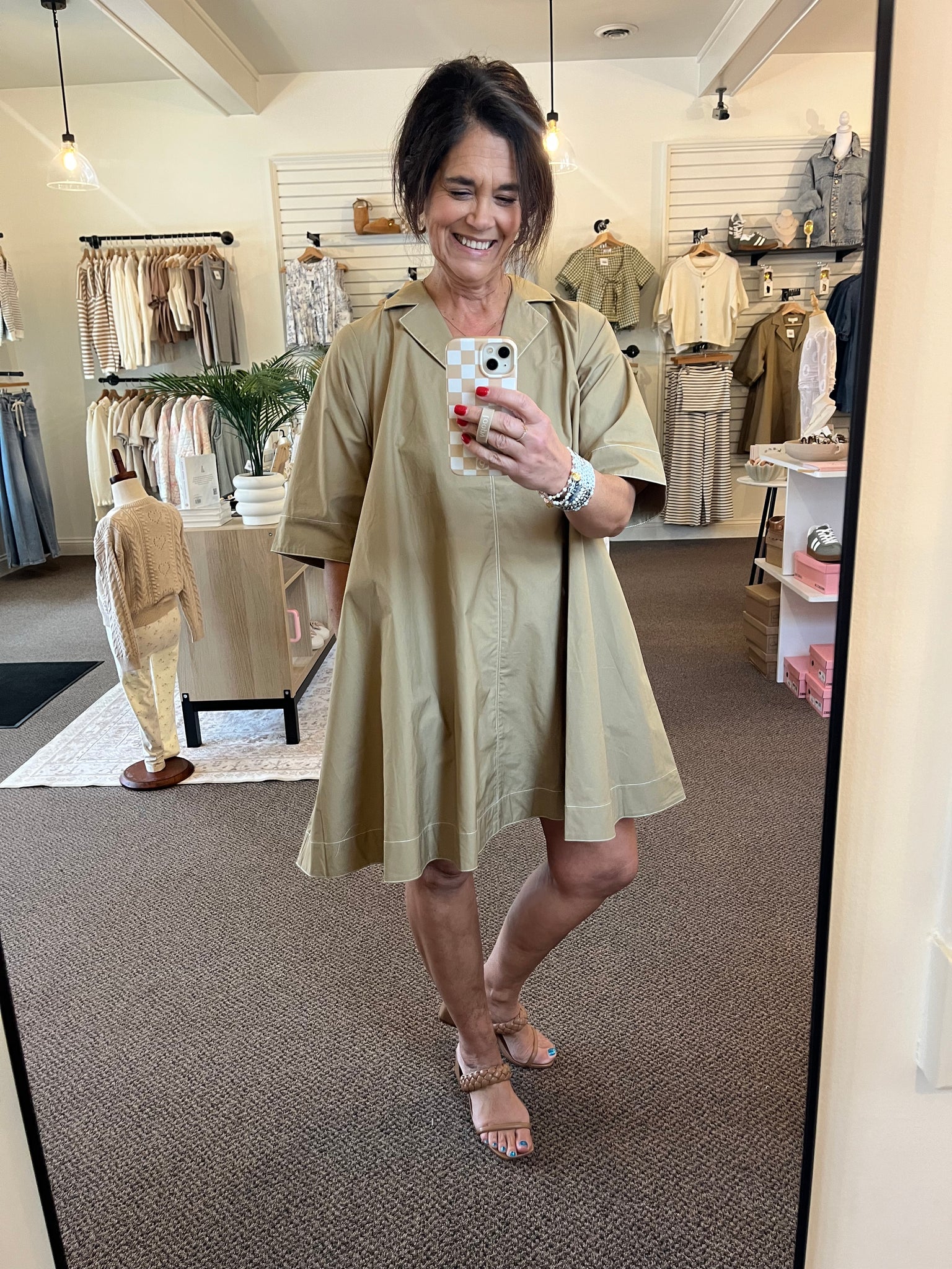 cotton khaki dress Veronica Beard Orla Khaki / 8 Effortless elegance in khaki stretch cotton COTTON POPLIN DRESS KHAKI -