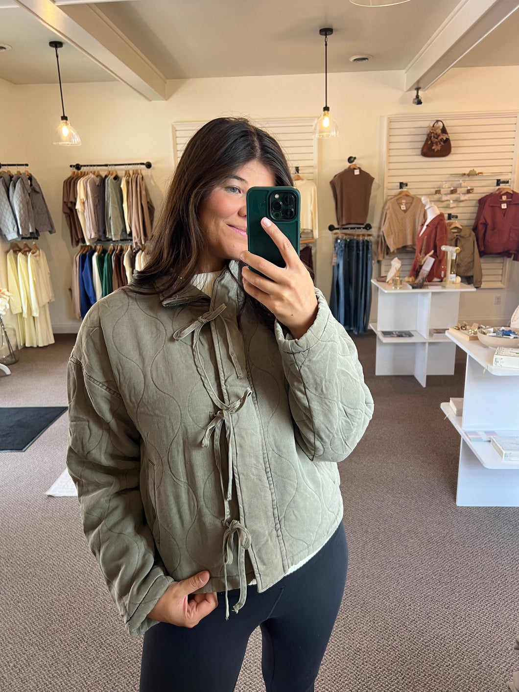 Maggie Quilted Tie Jacket - Olive