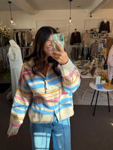 Load image into Gallery viewer, Cotton Candy Striped Mock Neck Zip Up
