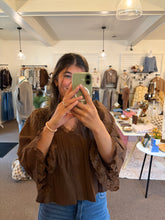 Load image into Gallery viewer, Textured Brown Pleated Top
