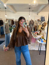 Load image into Gallery viewer, Textured Brown Pleated Top
