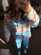 Load image into Gallery viewer, Cotton Candy Striped Mock Neck Zip Up
