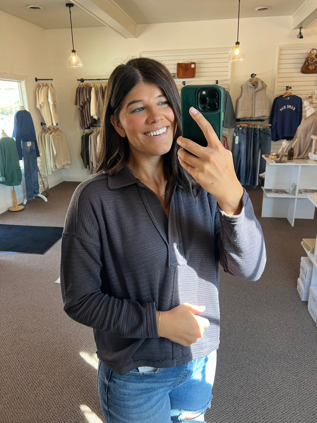 Jemma Knit Top - Charcoal
