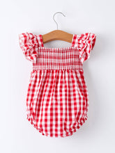 Load image into Gallery viewer, Summer Plaid Smocked Ruffle Girl Romper Sibling Outfits
