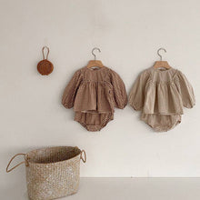 Load image into Gallery viewer, Gingham Baby Romper Long Sleeve - Khaki
