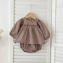 Load image into Gallery viewer, Gingham Baby Romper Long Sleeve - Brown
