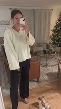 Load and play video in Gallery viewer, Creme brûlée v neck wide sleeve sweater
